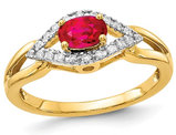 2/5 Carat (ctw) Natural Oval Ruby Ring in 14K Yellow Gold with 1/10 Carat (ctw) Diamonds 